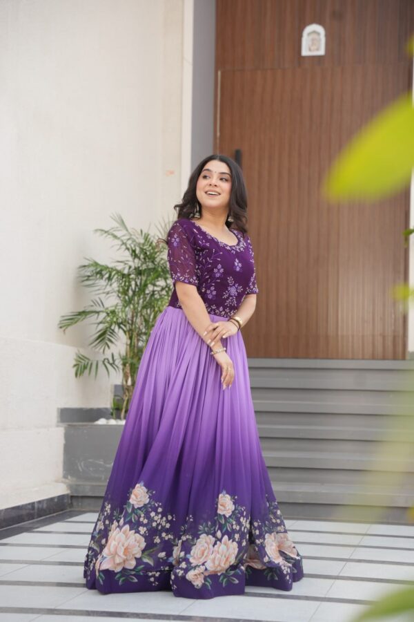 Women's Cotton Floral Printed Anarkali Gown Dress with Embellished Bodice – Party Wear - Image 5