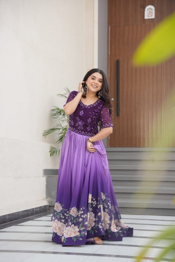 Women's Cotton Floral Printed Anarkali Gown Dress with Embellished Bodice – Party Wear - Image 19