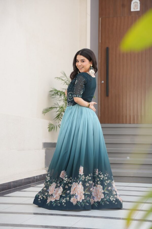 Women's Cotton Floral Printed Anarkali Gown Dress with Embellished Bodice – Party Wear - Image 21