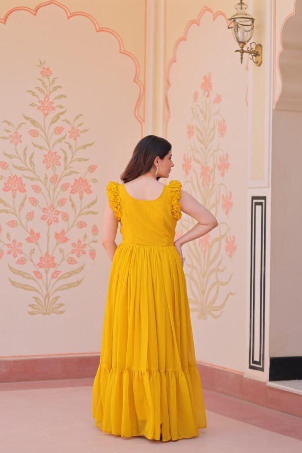Women's Cotton Embroidered Flared Long Gown With Ruffle Sleeves - Image 11