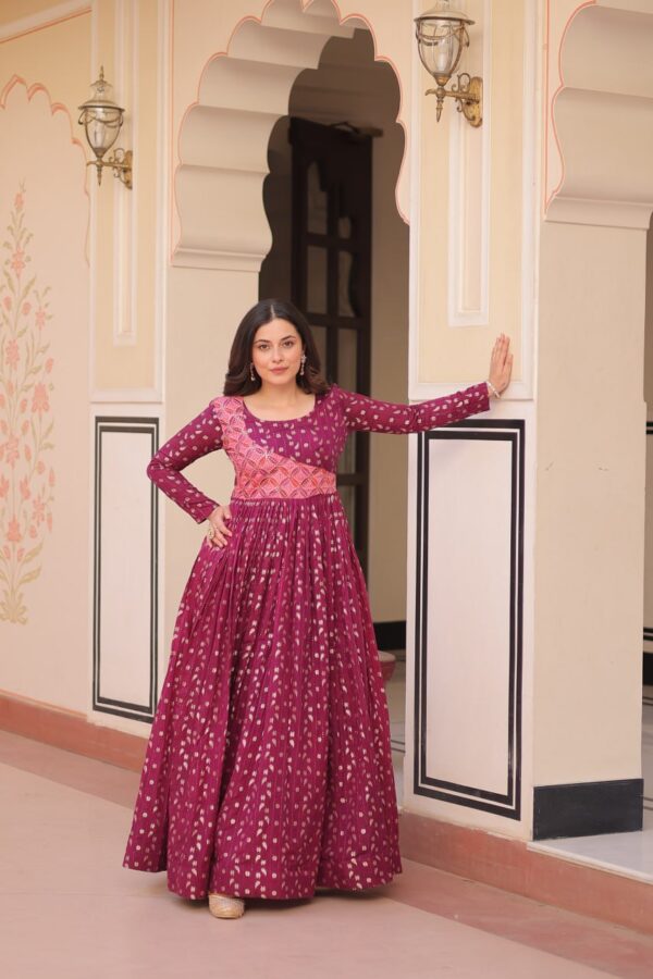 Women's Cotton Printed Anarkali Gown Dress with Embroidered Yoke Design - Image 13