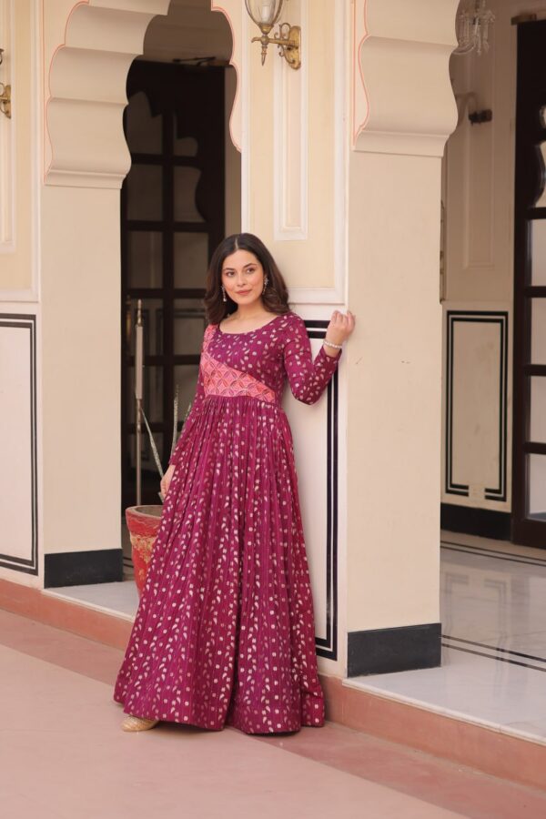 Women's Cotton Printed Anarkali Gown Dress with Embroidered Yoke Design - Image 20