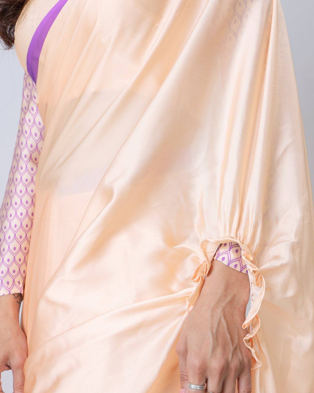 Women's Vibrant Lemon Yellow Satin Silk Kaftan Saree with Multi-Color Digital Print Yoke & Border Design - Image 9